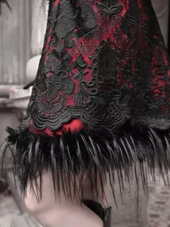 Gothic Lolita Dress Feathers Lace Black JSK