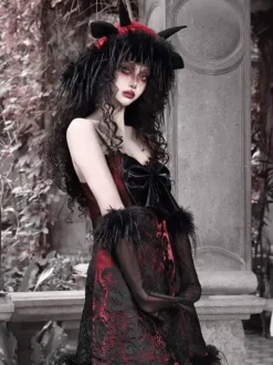 Gothic Lolita Dress Feathers Lace Black JSK