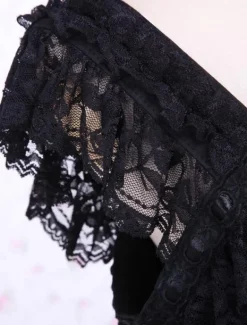 Gothic Lolita Dress JSK Black Ruffles Bow Lace Trim Lolita Jumper Skirt