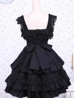 Gothic Lolita Dress JSK Black Ruffles Bow Lace Trim Lolita Jumper Skirt