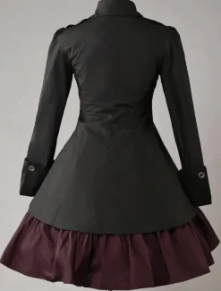 Gothic Lolita Dress OP Military Style Black Cotton Double Breasted Button Long Sleeve Bow Ruffled Lolita One Piece Dress
