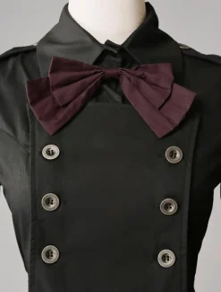 Gothic Lolita Dress OP Military Style Black Cotton Double Breasted Button Long Sleeve Bow Ruffled Lolita One Piece Dress
