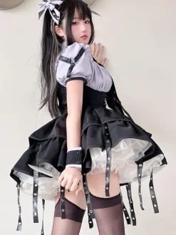 Gothic Lolita Dress Purple Lace Up Grommet Kawaii Fashion