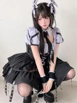 Gothic Lolita Dress Purple Lace Up Grommet Kawaii Fashion