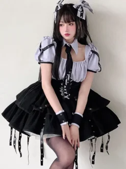 Gothic Lolita Dress Purple Lace Up Grommet Kawaii Fashion