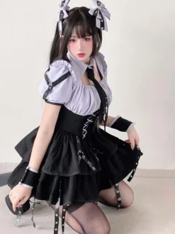 Gothic Lolita Dress Purple Lace Up Grommet Kawaii Fashion