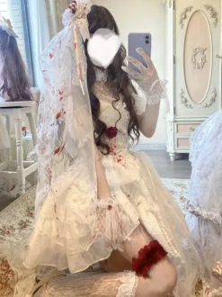 Gothic Lolita Dress Rose Bows White Adjustable Elastic Hime Lolita Dress