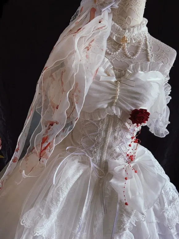 Gothic Lolita Dress Rose Bows White Adjustable Elastic Hime Lolita Dress