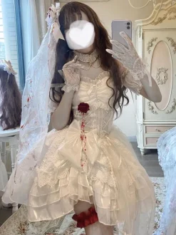 Gothic Lolita Dress Rose Bows White Adjustable Elastic Hime Lolita Dress