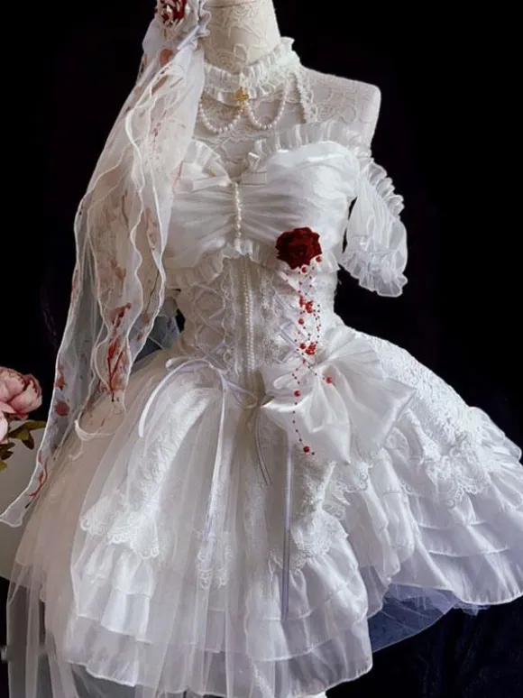 Gothic Lolita Dress Rose Bows White Adjustable Elastic Hime Lolita Dress