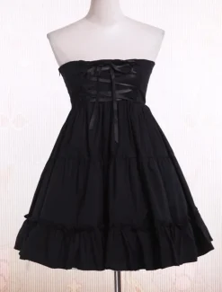 Gothic Lolita Dress SK Black High Waist Ruffles Cotton Lolita Skirt