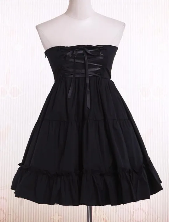 Gothic Lolita Dress SK Black High Waist Ruffles Cotton Lolita Skirt