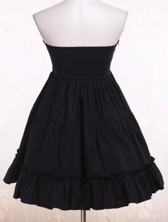 Gothic Lolita Dress SK Black High Waist Ruffles Cotton Lolita Skirt