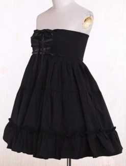 Gothic Lolita Dress SK Black High Waist Ruffles Cotton Lolita Skirt