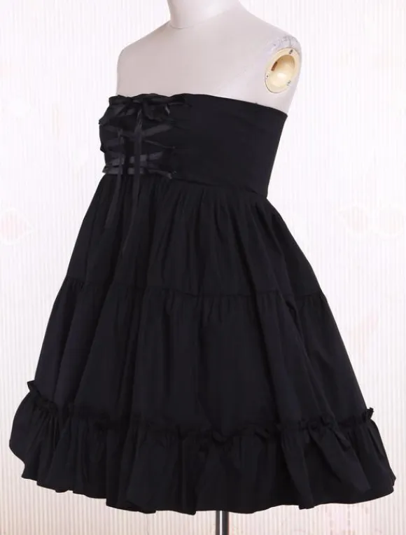 Gothic Lolita Dress SK Black High Waist Ruffles Cotton Lolita Skirt