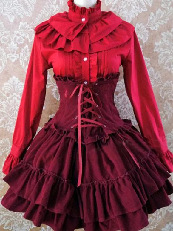 Gothic Lolita Dress SK Lavender High Waist Lace Up Ruffles Lolita Skirt