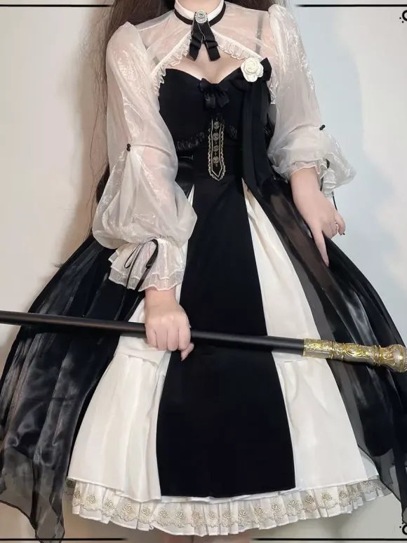 Gothic Lolita Dresses Bows Ruffles Black Black
