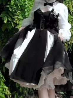 Gothic Lolita Dresses Bows Ruffles Black Black