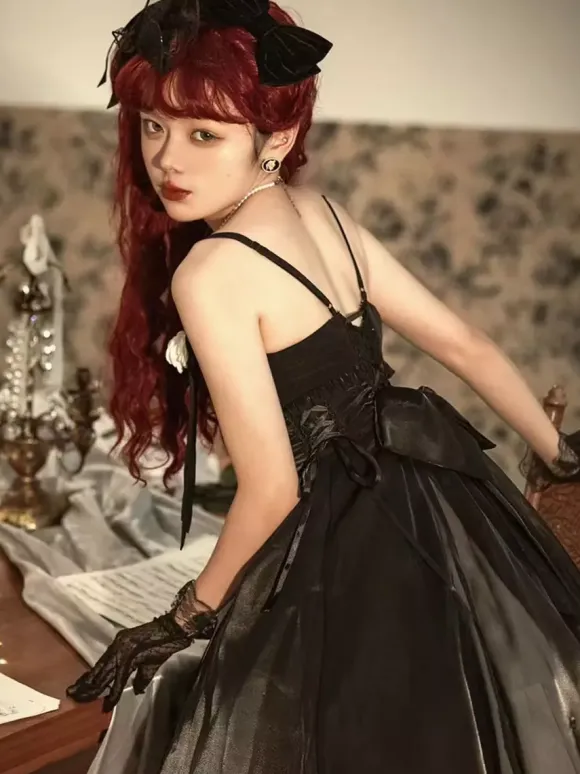 Gothic Lolita Dresses Bows Ruffles Black Black