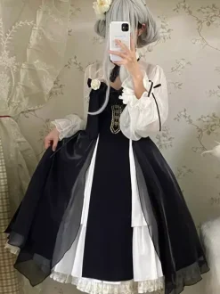 Gothic Lolita Dresses Bows Ruffles Black Black