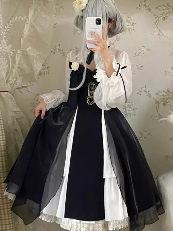 Gothic Lolita Dresses Bows Ruffles Black Black