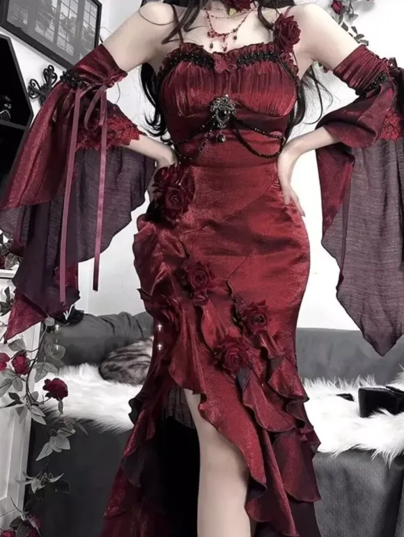 Gothic Lolita Dresses Bows Ruffles Red Red