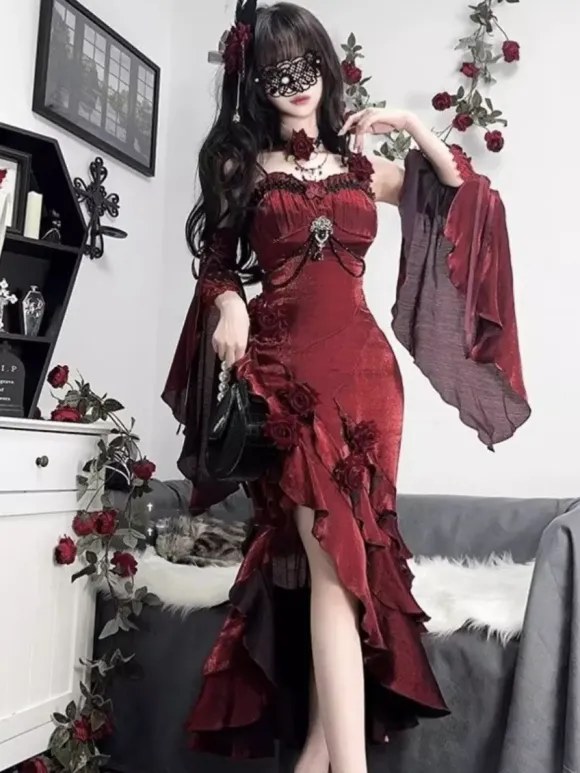 Gothic Lolita Dresses Bows Ruffles Red Red