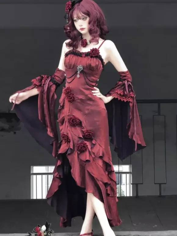 Gothic Lolita Dresses Bows Ruffles Red Red