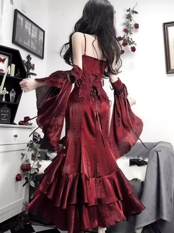 Gothic Lolita Dresses Bows Ruffles Red Red