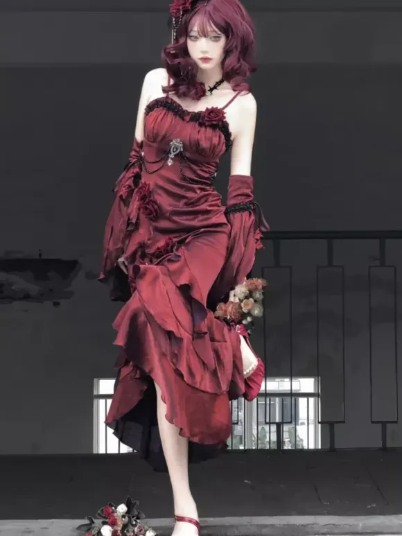 Gothic Lolita Dresses Bows Ruffles Red Red