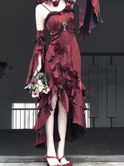 Gothic Lolita Dresses Bows Ruffles Red Red