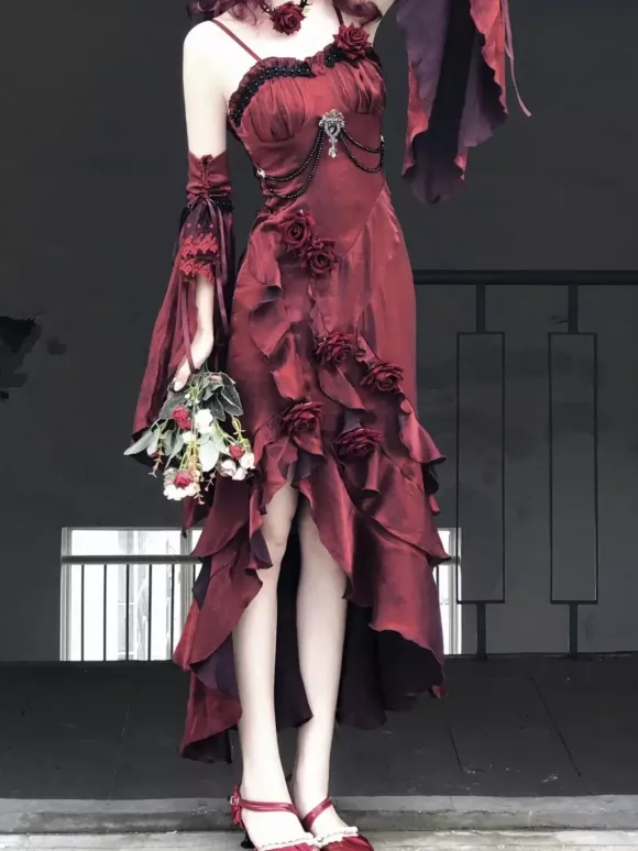 Gothic Lolita Dresses Bows Ruffles Red Red