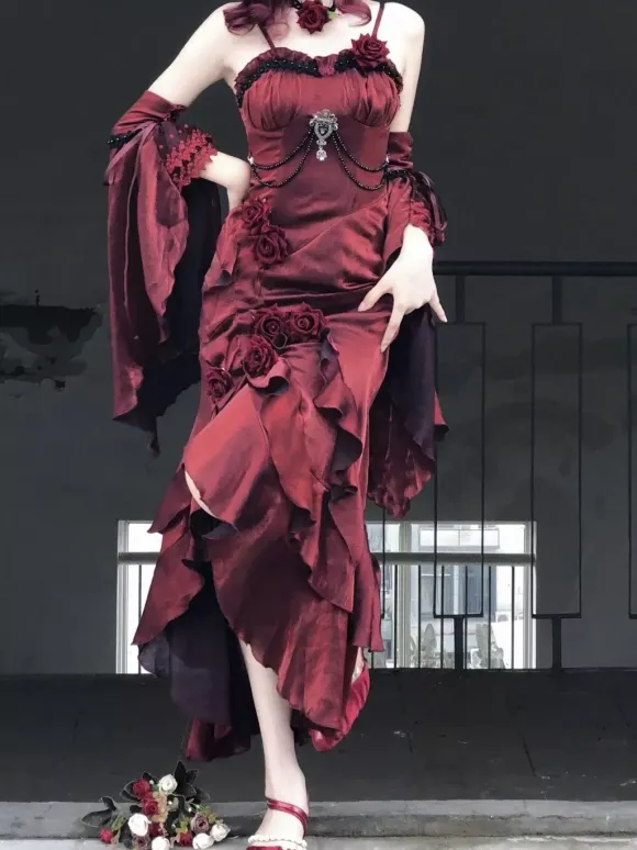 Gothic Lolita Dresses Bows Ruffles Red Red