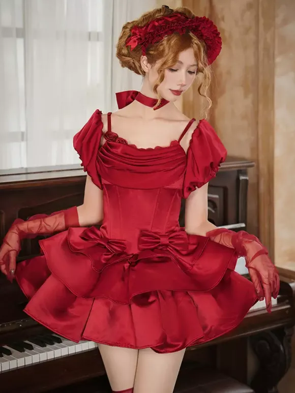 Gothic Lolita Dresses Bows Ruffles Red Dresses