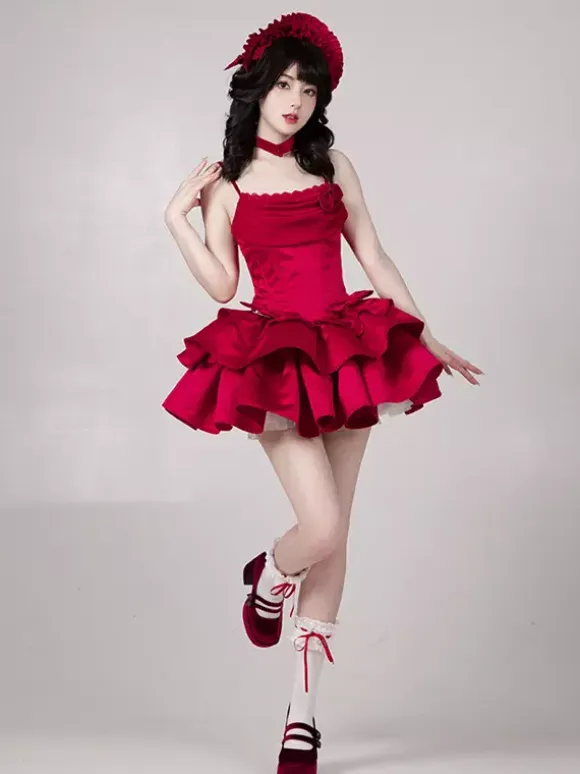 Gothic Lolita Dresses Bows Ruffles Red Dresses