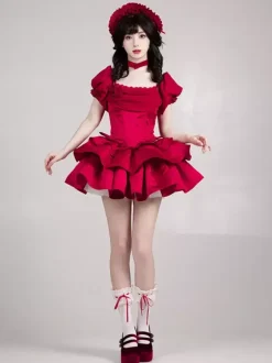 Gothic Lolita Dresses Bows Ruffles Red Dresses