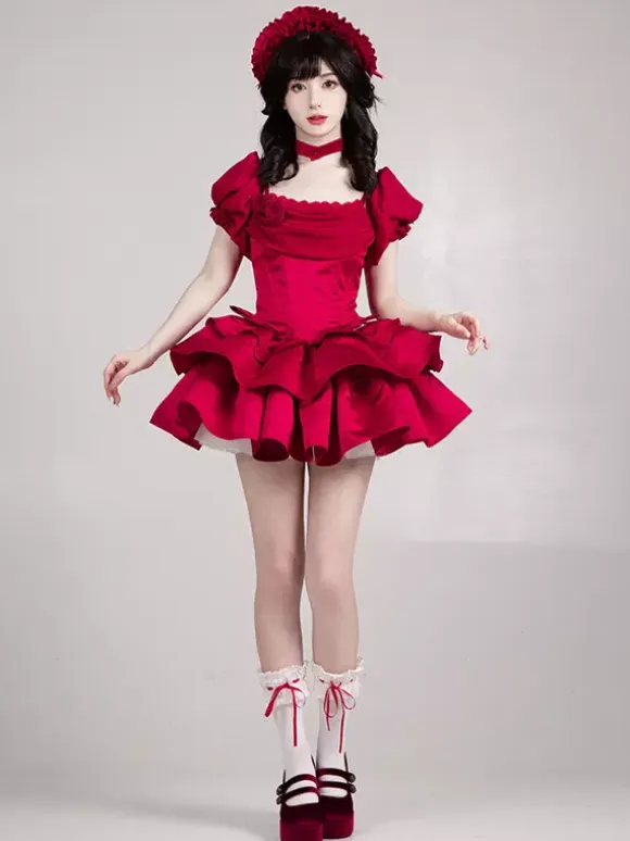 Gothic Lolita Dresses Bows Ruffles Red Dresses