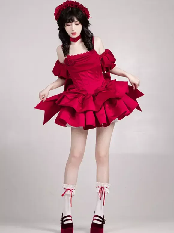 Gothic Lolita Dresses Bows Ruffles Red Dresses