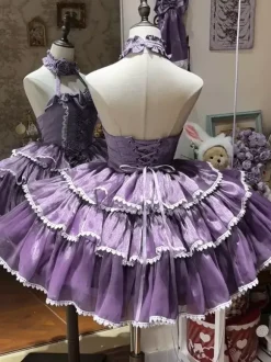 Gothic Lolita Dresses Bows Ruffles Color Block Purple Dresses