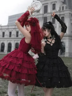 Gothic Lolita Dresses Bows Ruffles Burgundy