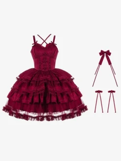 Gothic Lolita Dresses Bows Ruffles Burgundy