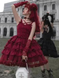 Gothic Lolita Dresses Bows Ruffles Burgundy