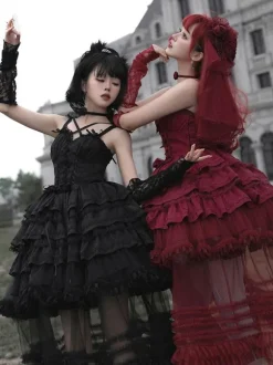 Gothic Lolita Dresses Bows Ruffles Burgundy