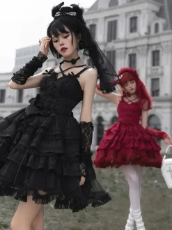 Gothic Lolita Dresses Bows Ruffles Burgundy