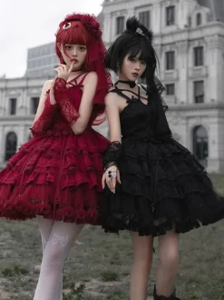 Gothic Lolita Dresses Bows Ruffles Burgundy