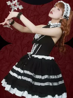 Gothic Lolita Dresses Bows Lace Black Black