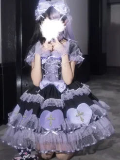 Gothic Lolita Dresses Bows Pearls Color Block Pink Light Sky Blue