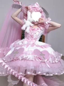 Gothic Lolita Dresses Bows Pearls Color Block Pink Light Sky Blue