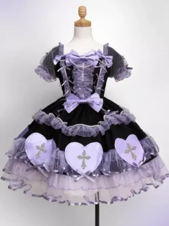Gothic Lolita Dresses Bows Pearls Color Block Pink Light Sky Blue