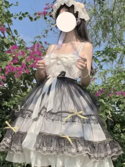 Gothic Lolita Dresses Bows Ruffles Black Black